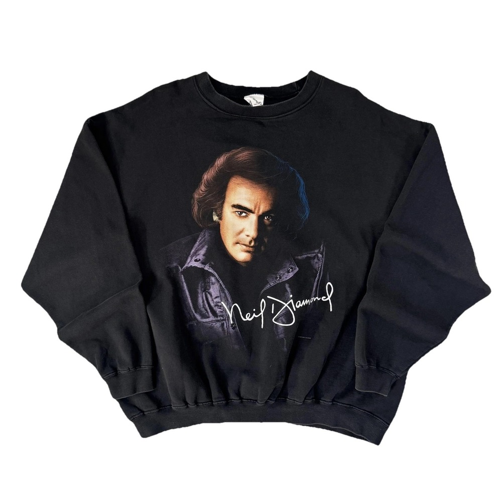 Vintage‎ Neil Diamond Sweatshirt Mens XL Black Tour Champ Fleece Pullover 80s